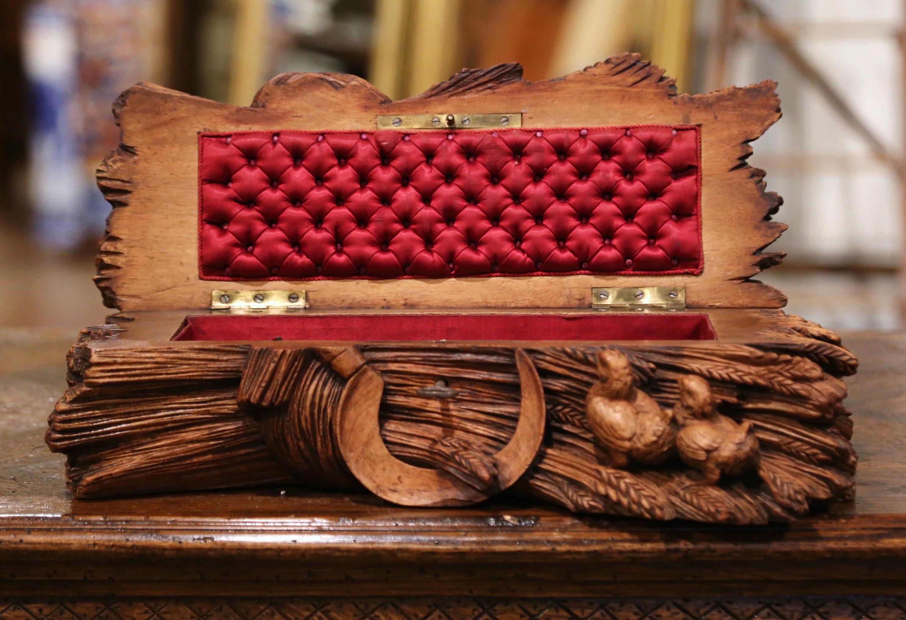 19th Century French Black Forest Carved Walnut Jewelry Box with Rooster Family 2