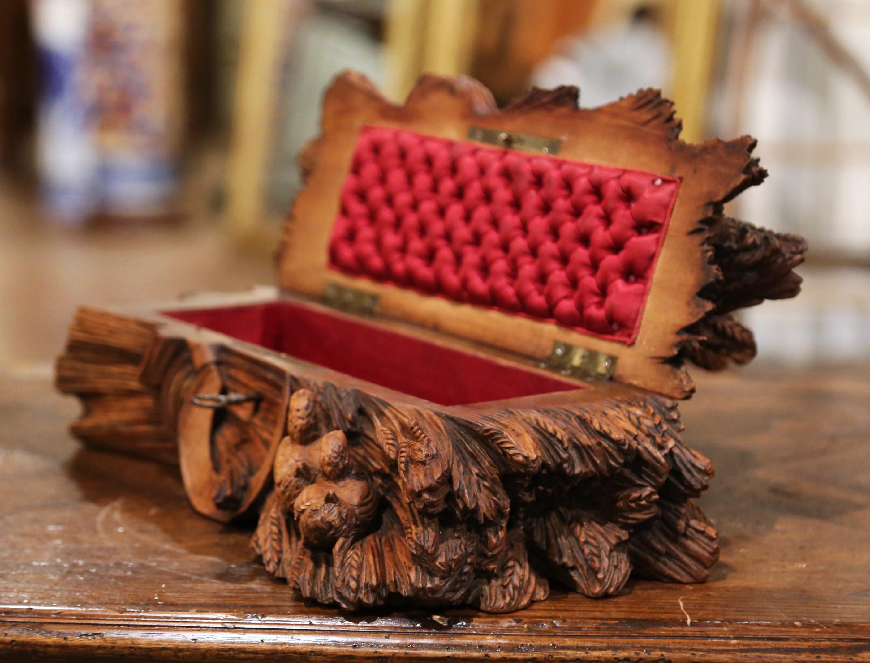 19th Century French Black Forest Carved Walnut Jewelry Box with Rooster Family 3