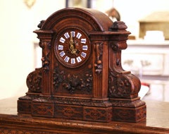 19th Century French Black Forest Carved Walnut Mantel Clock