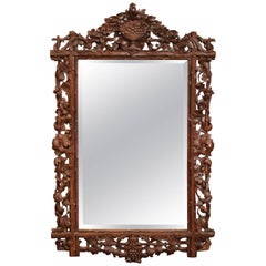 19th Century French Black Forest Carved Walnut Mirror with Grapes and Foliage