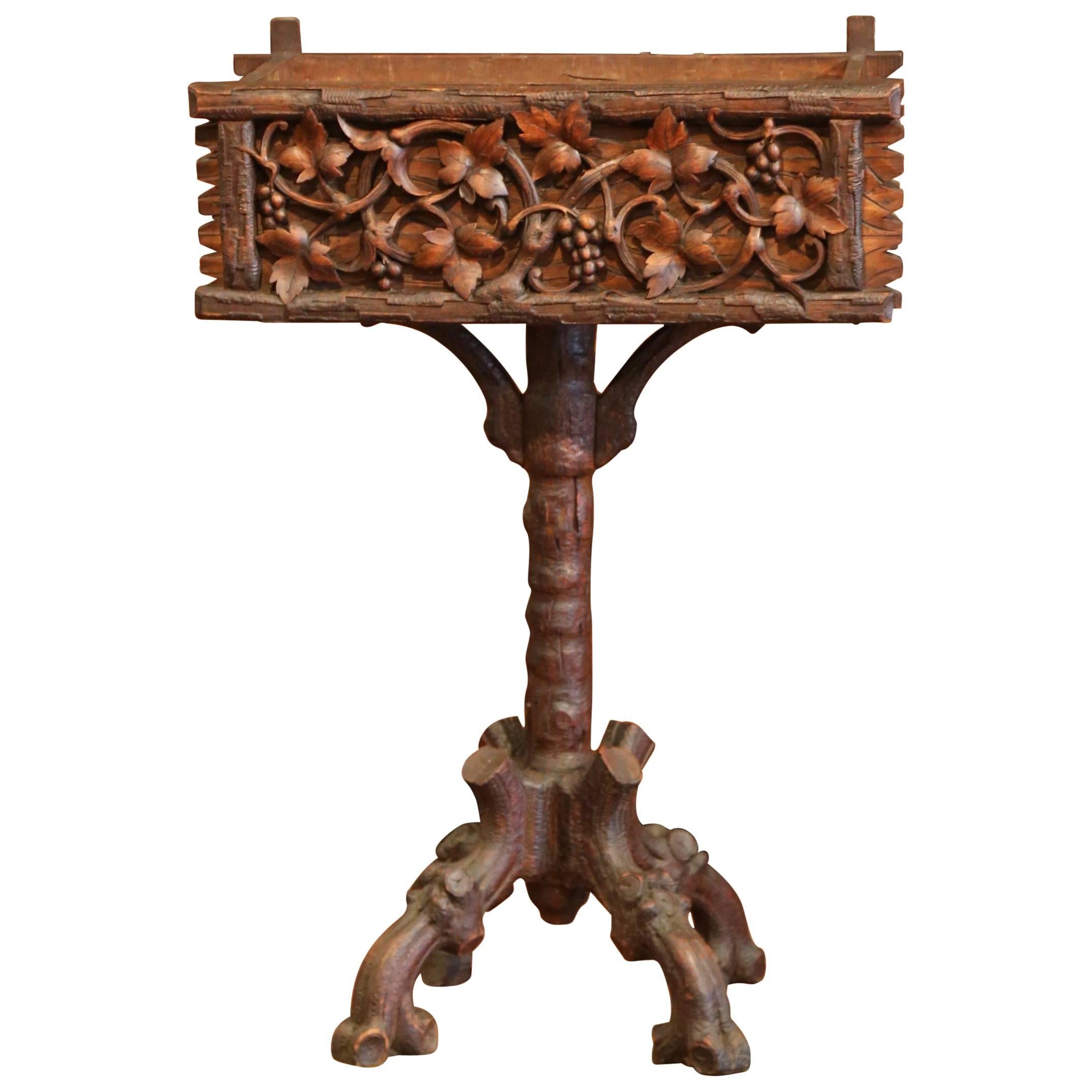19th Century French Black Forest Carved Walnut Pedestal Plant Stand with Grapes