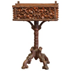 Antique 19th Century French Black Forest Carved Walnut Pedestal Plant Stand with Grapes
