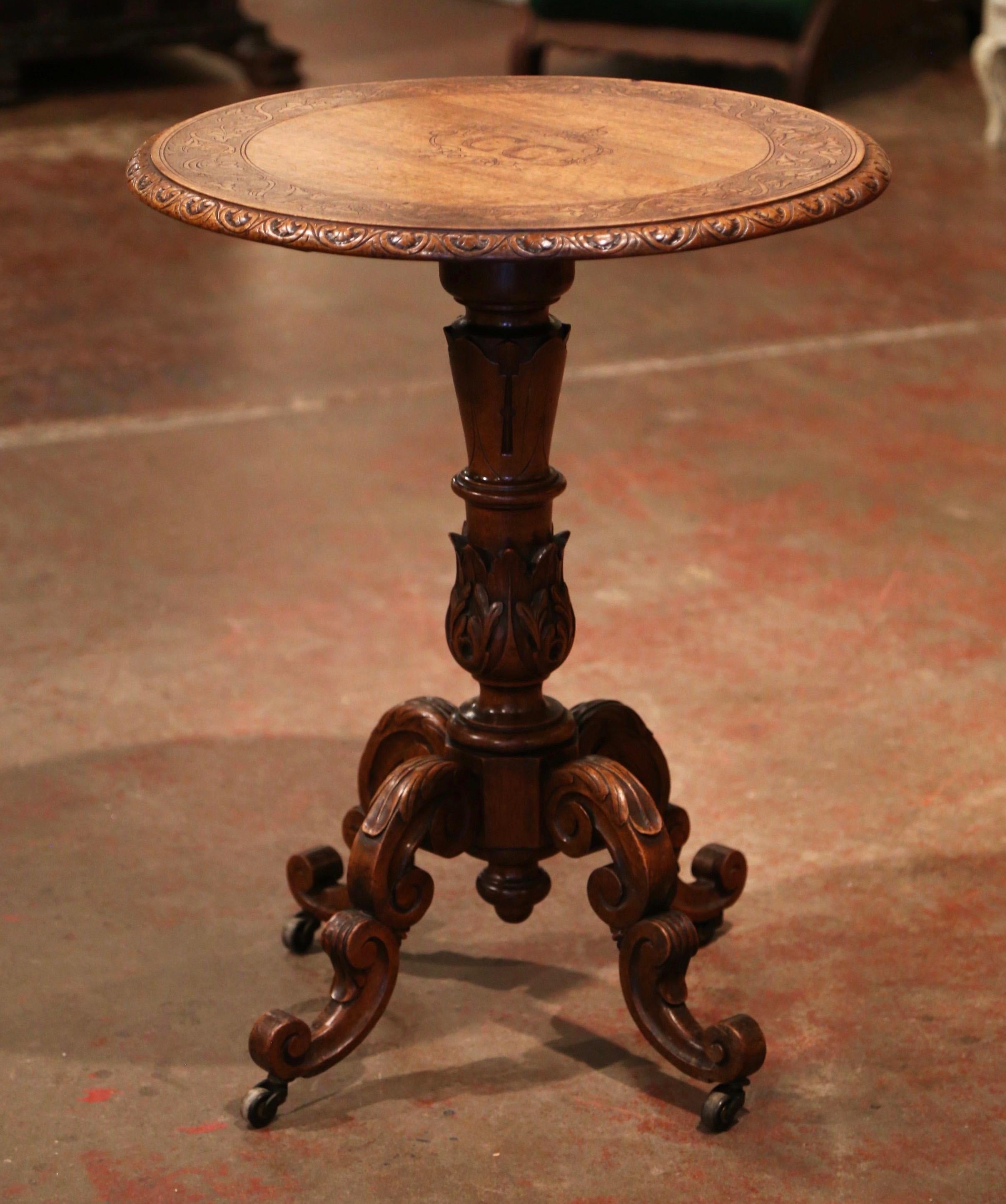 19th Century French Black Forest Carved Walnut Pedestal Table with Vine Decor 2