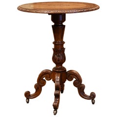 19th Century French Black Forest Carved Walnut Pedestal Table with Vine Decor