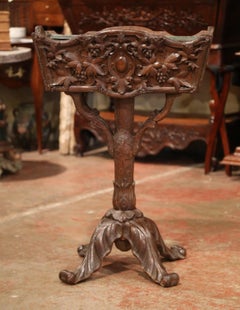 19th Century French Black Forest Carved Walnut Plant Stand with Vine Decor