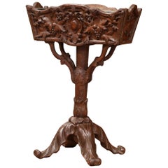 Antique 19th Century French Black Forest Carved Walnut Plant Stand with Vine Decor