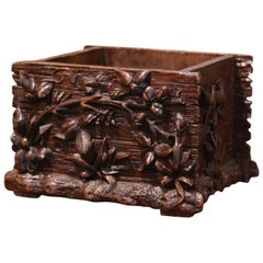 19th Century French Black Forest Carved Walnut Planter with Foliage Motifs