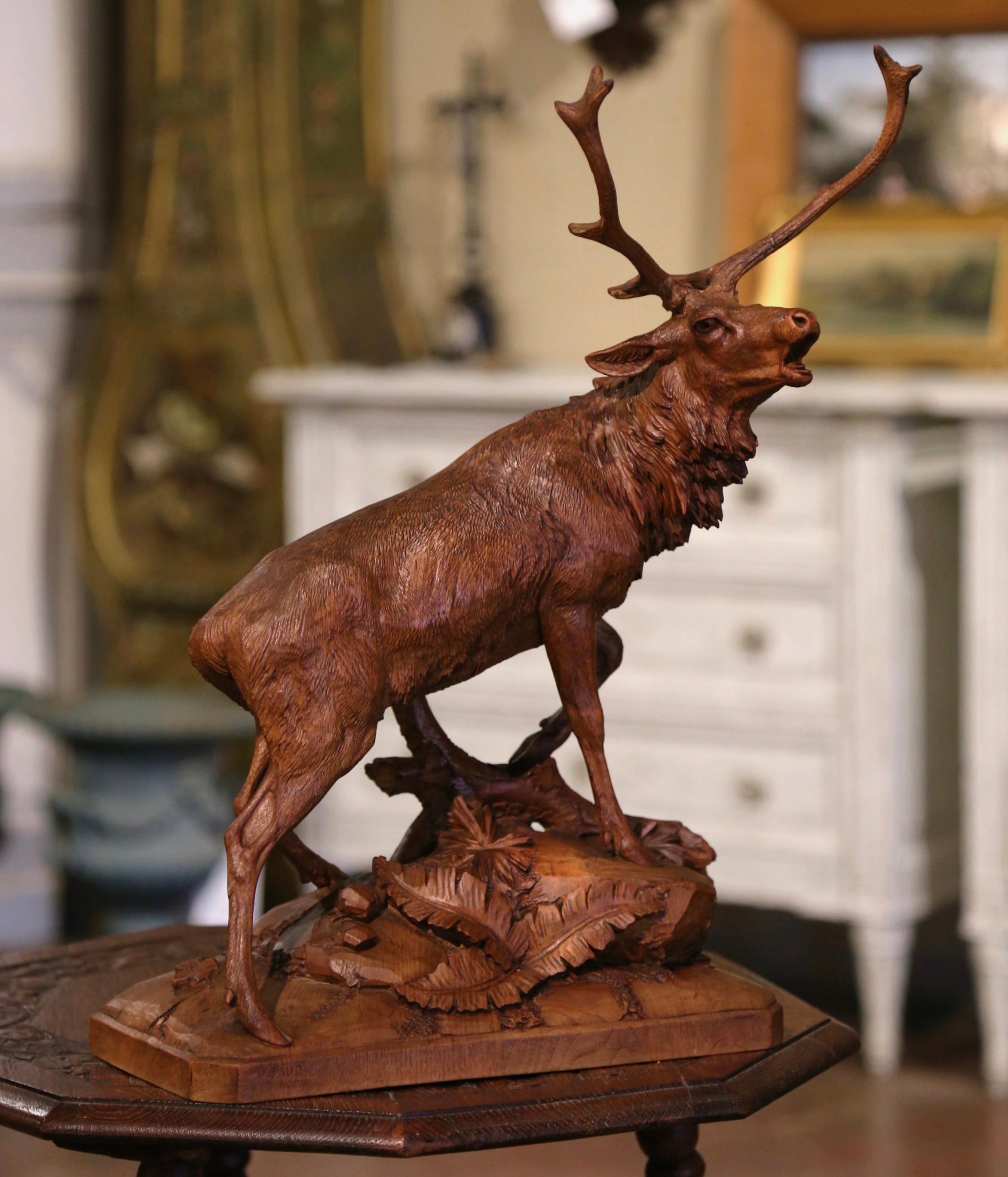 19th Century French Black Forest Carved Walnut Roaring Stag Sculpture 2