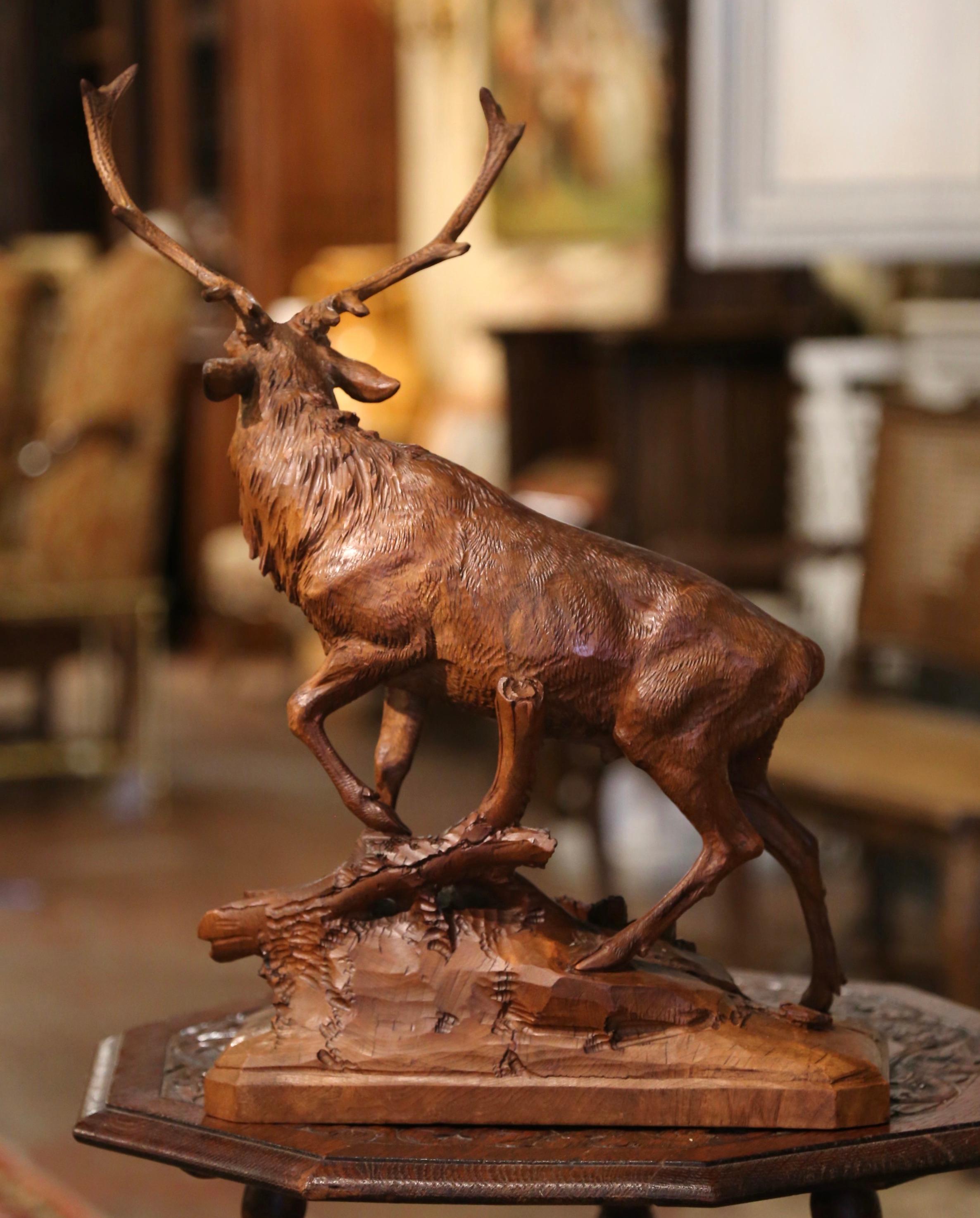 19th Century French Black Forest Carved Walnut Roaring Stag Sculpture 3