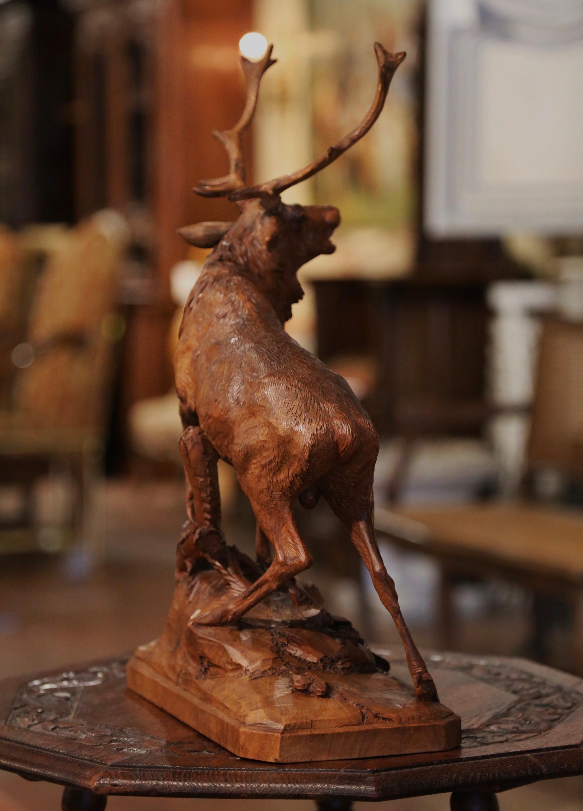 19th Century French Black Forest Carved Walnut Roaring Stag Sculpture 4