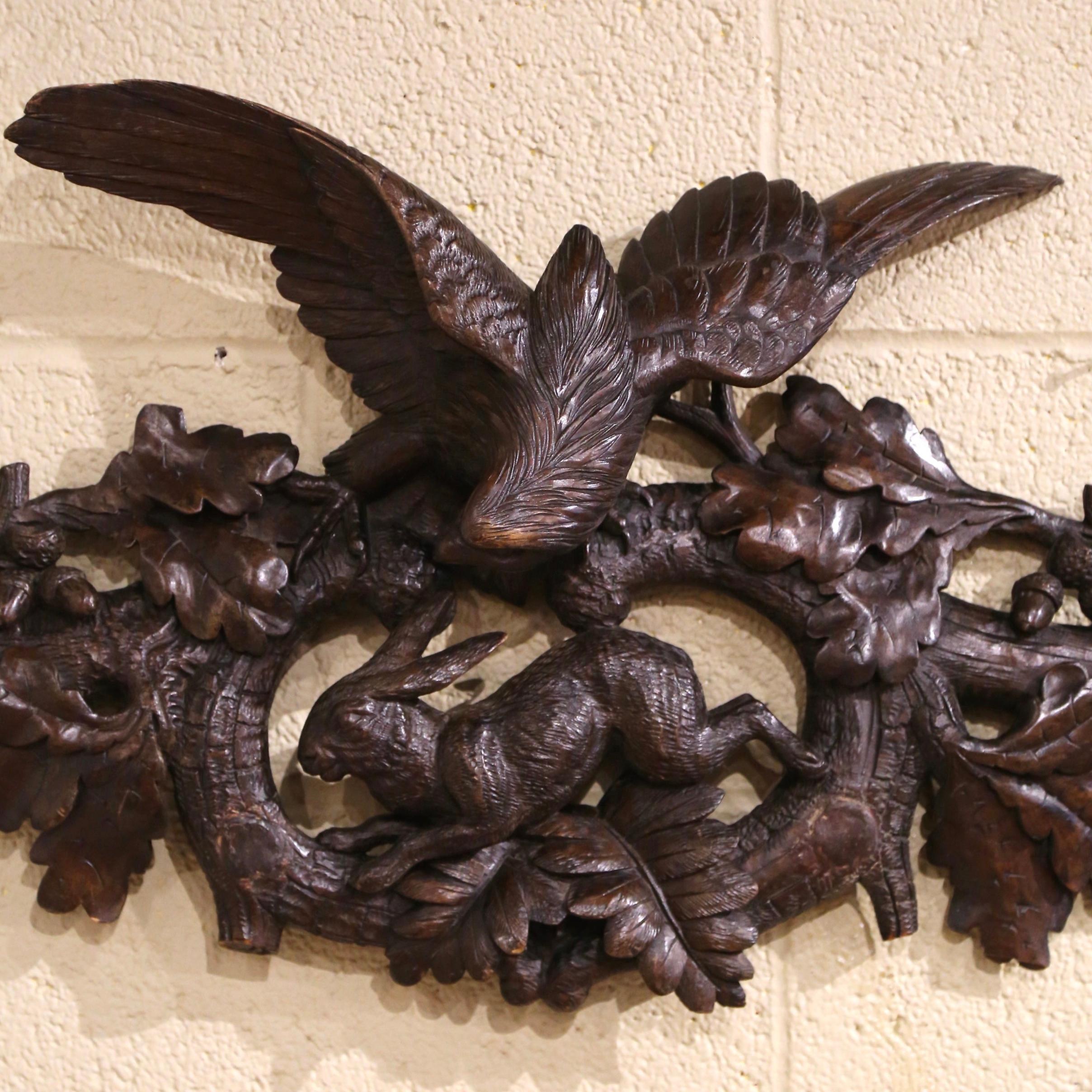 19th Century French Black Forest Carved Walnut Wall Decor with Eagle & Rabbit In Excellent Condition In Dallas, TX
