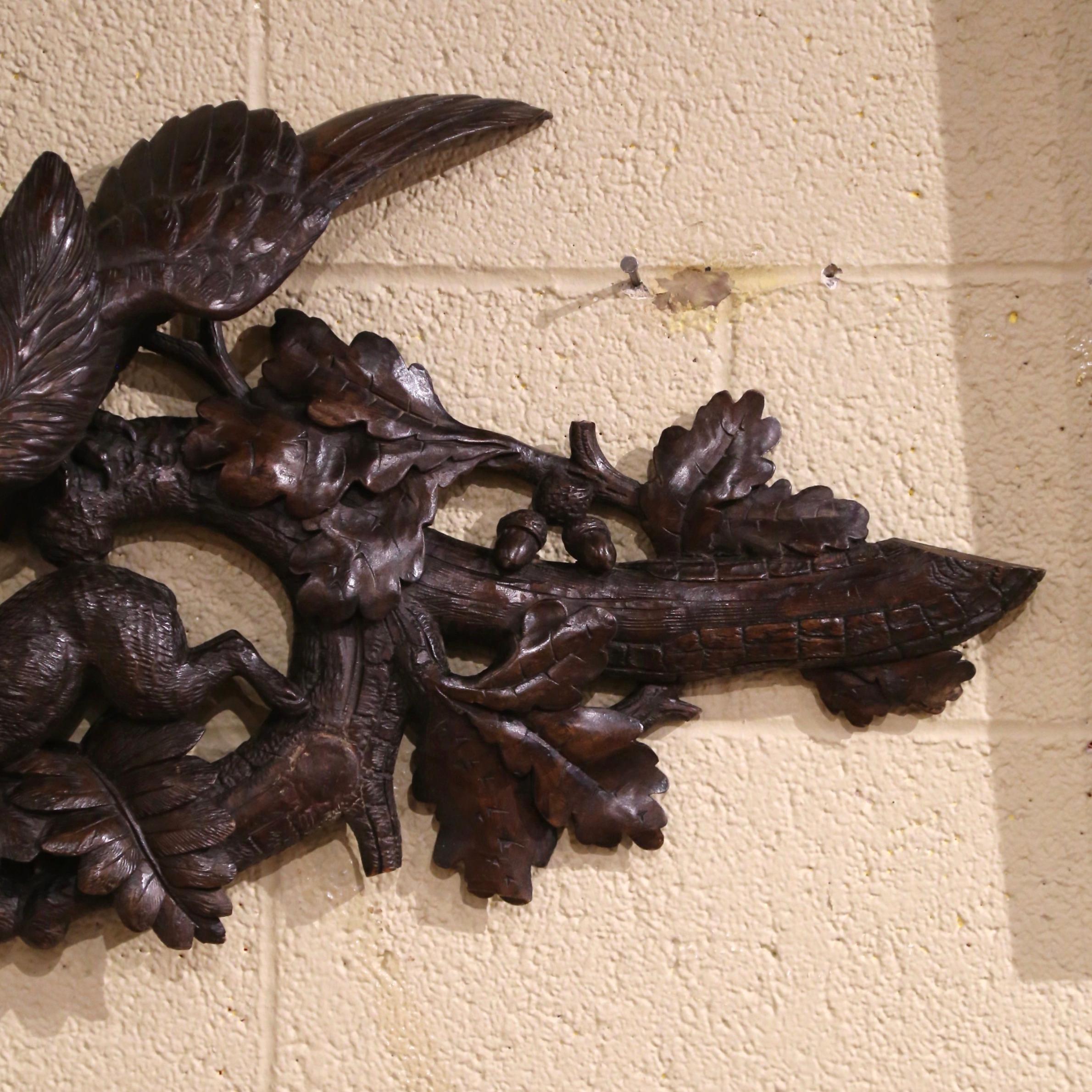 19th Century French Black Forest Carved Walnut Wall Decor with Eagle & Rabbit 1