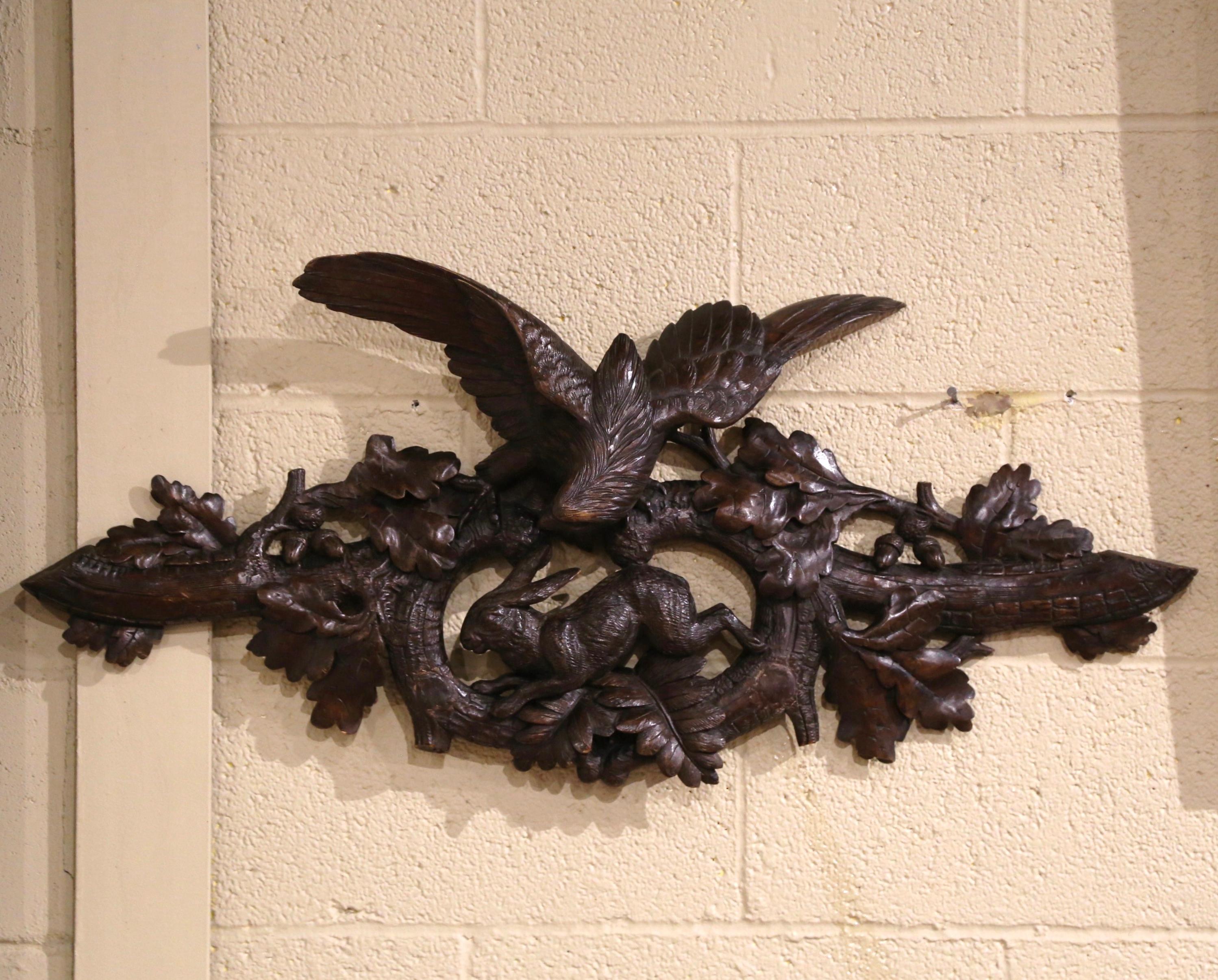 19th Century French Black Forest Carved Walnut Wall Decor with Eagle & Rabbit 2