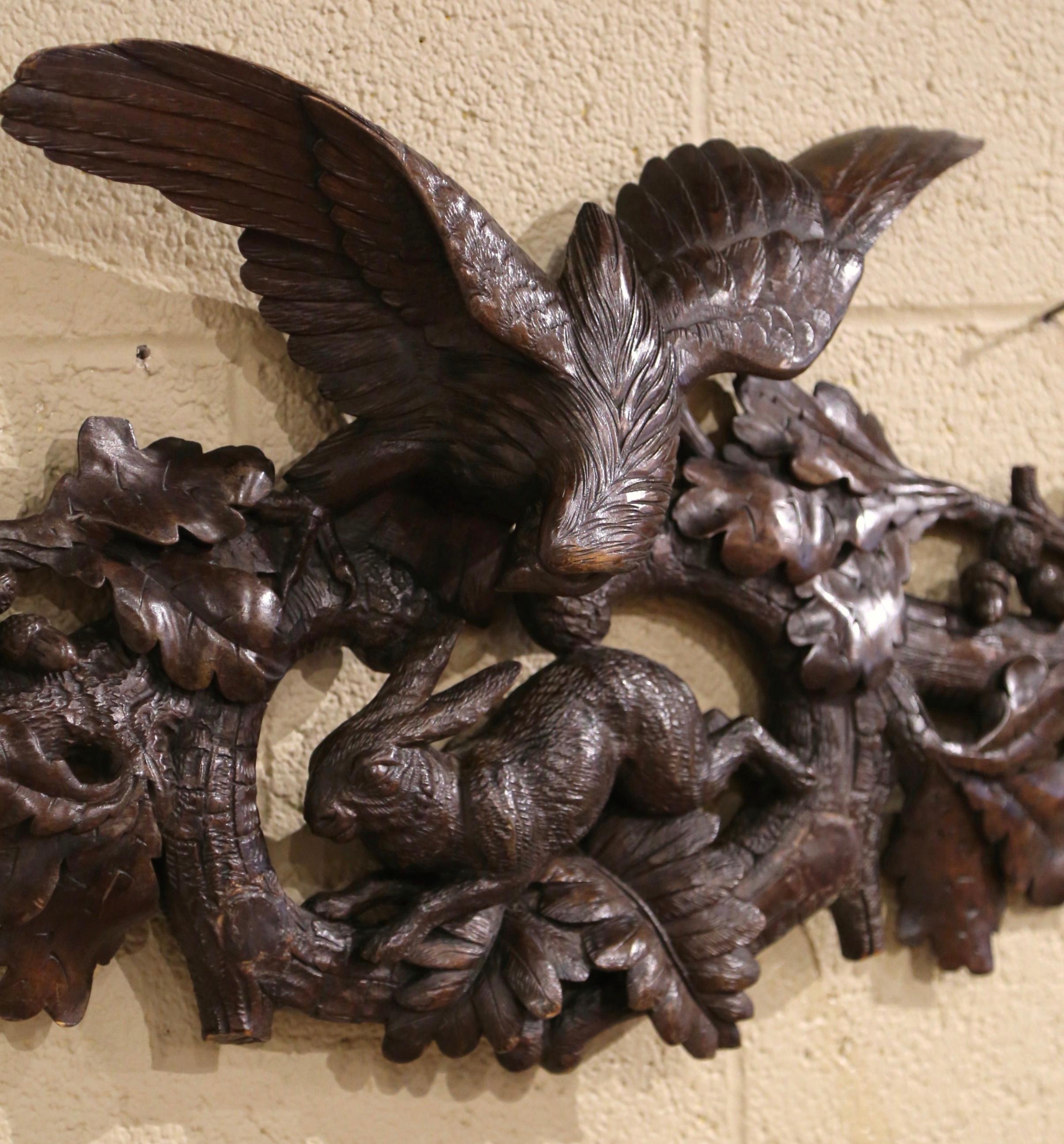19th Century French Black Forest Carved Walnut Wall Decor with Eagle & Rabbit 3