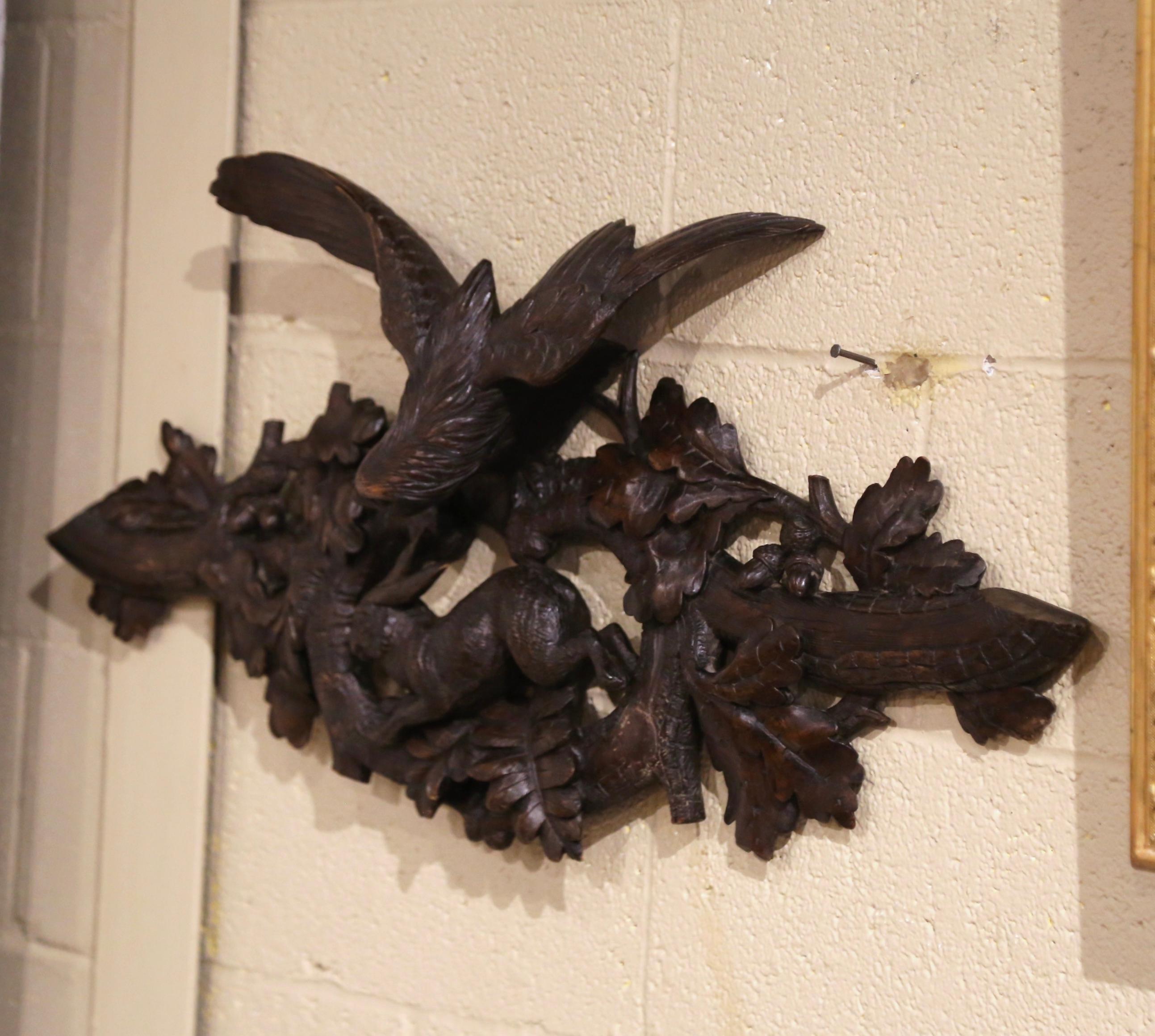 19th Century French Black Forest Carved Walnut Wall Decor with Eagle & Rabbit 4