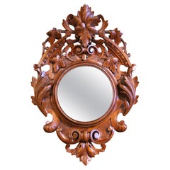 Sculpture murale en noyer sculpté et miroir du 19e siècle, de style français, Black Forest