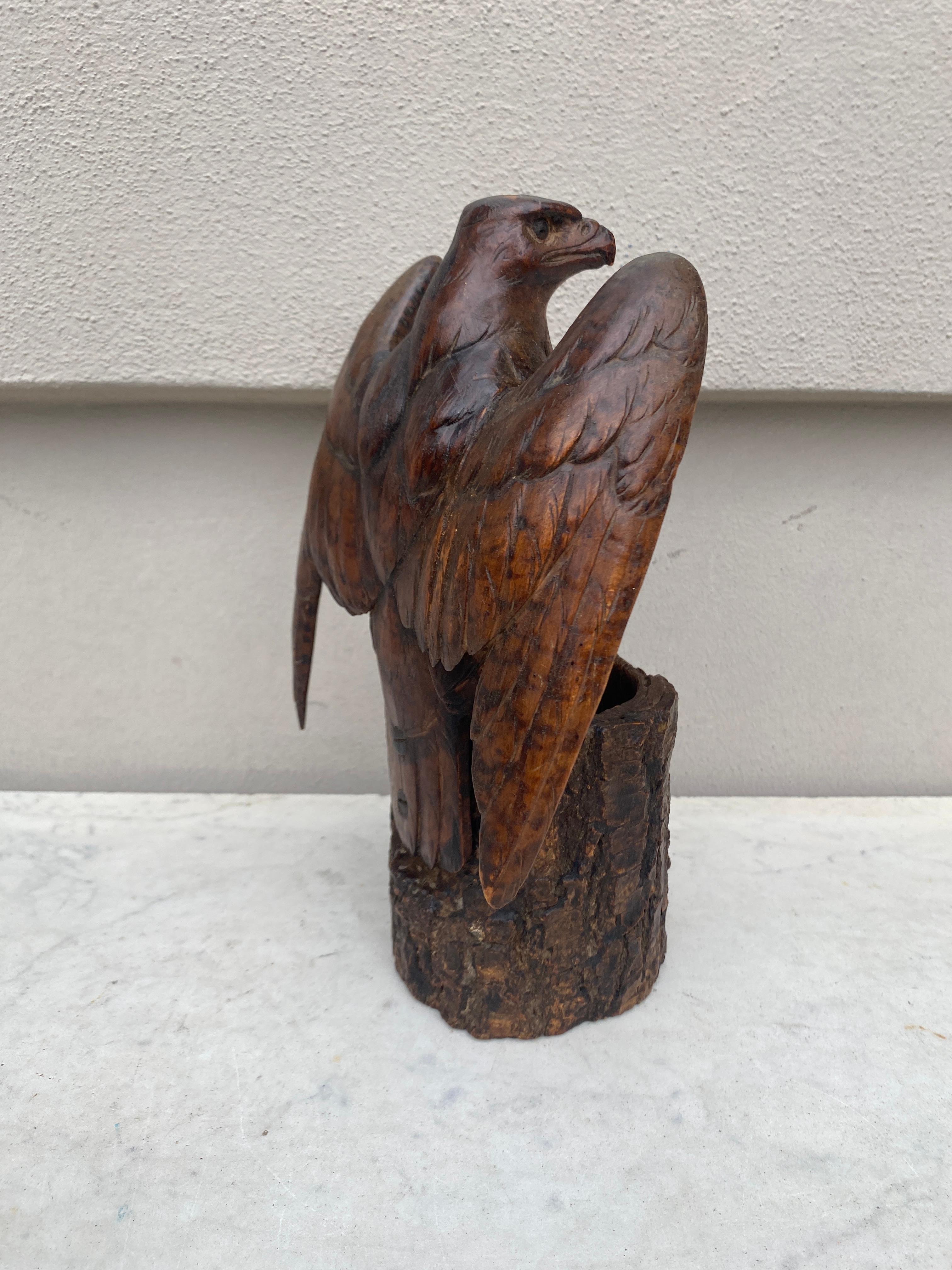 Hand-Carved 19th Century French Black Forest Carved Wood Eagle Vase  For Sale