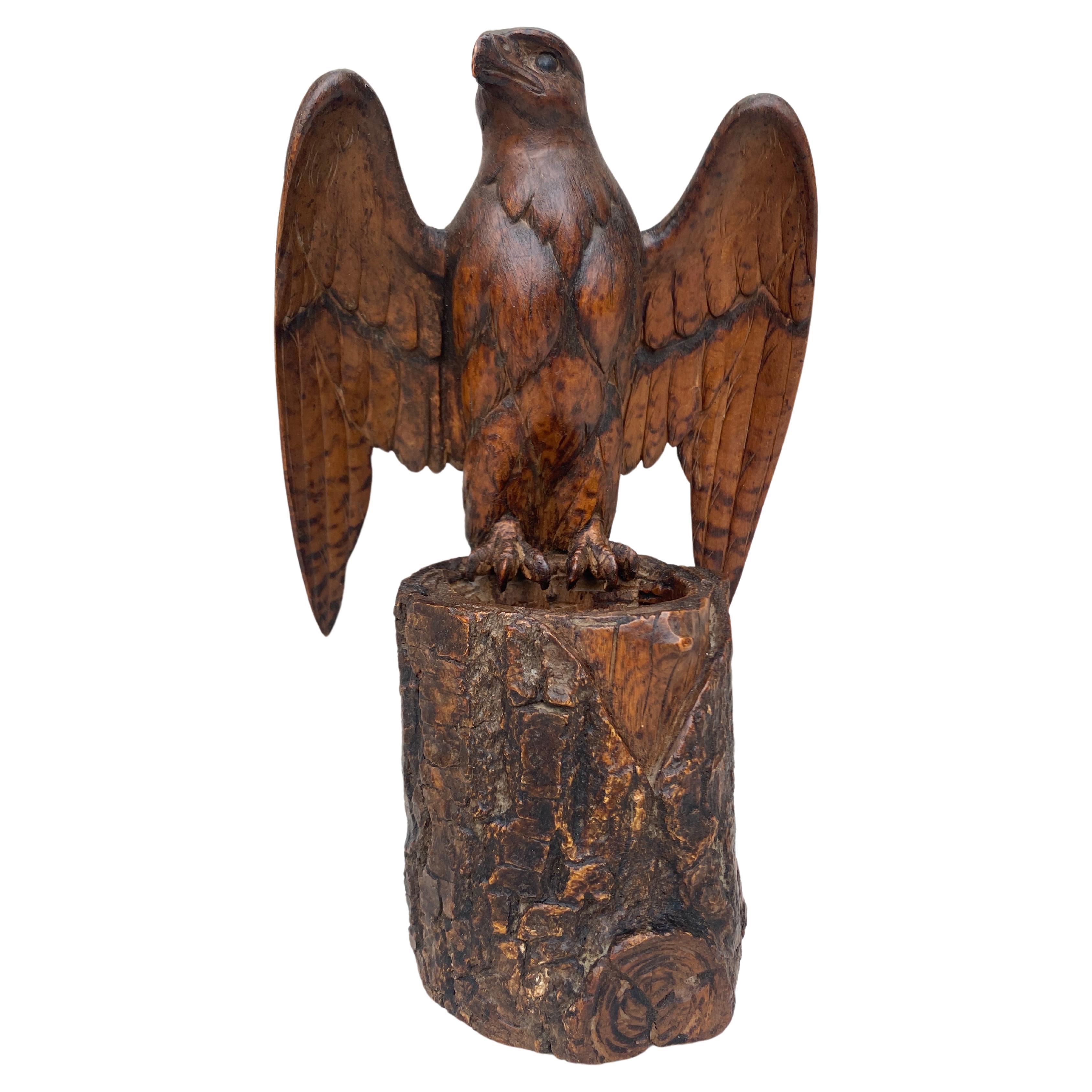 19th Century French Black Forest Carved Wood Eagle Vase  For Sale