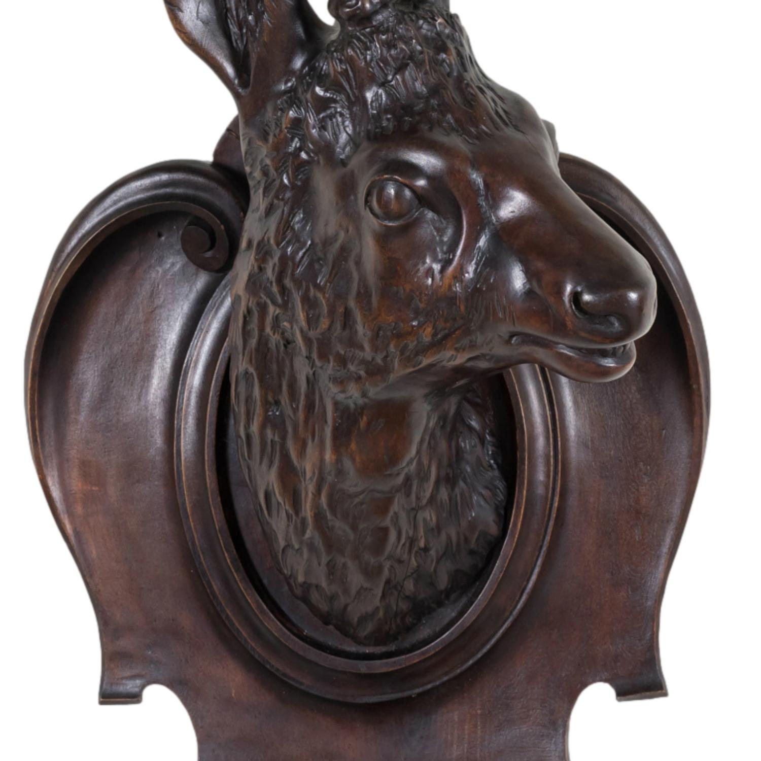 19th Century French Black Forest Hand Carved Wooden Buck Head Trophy Plaque 5