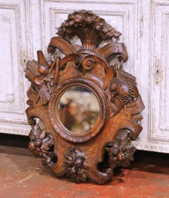 19th Century French Black Forest Style Carved Oak Mirror with Hunt Motifs