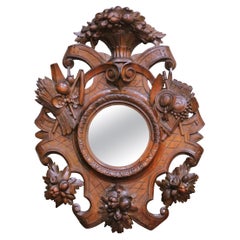19th Century French Black Forest Style Carved Oak Mirror with Hunt Motifs