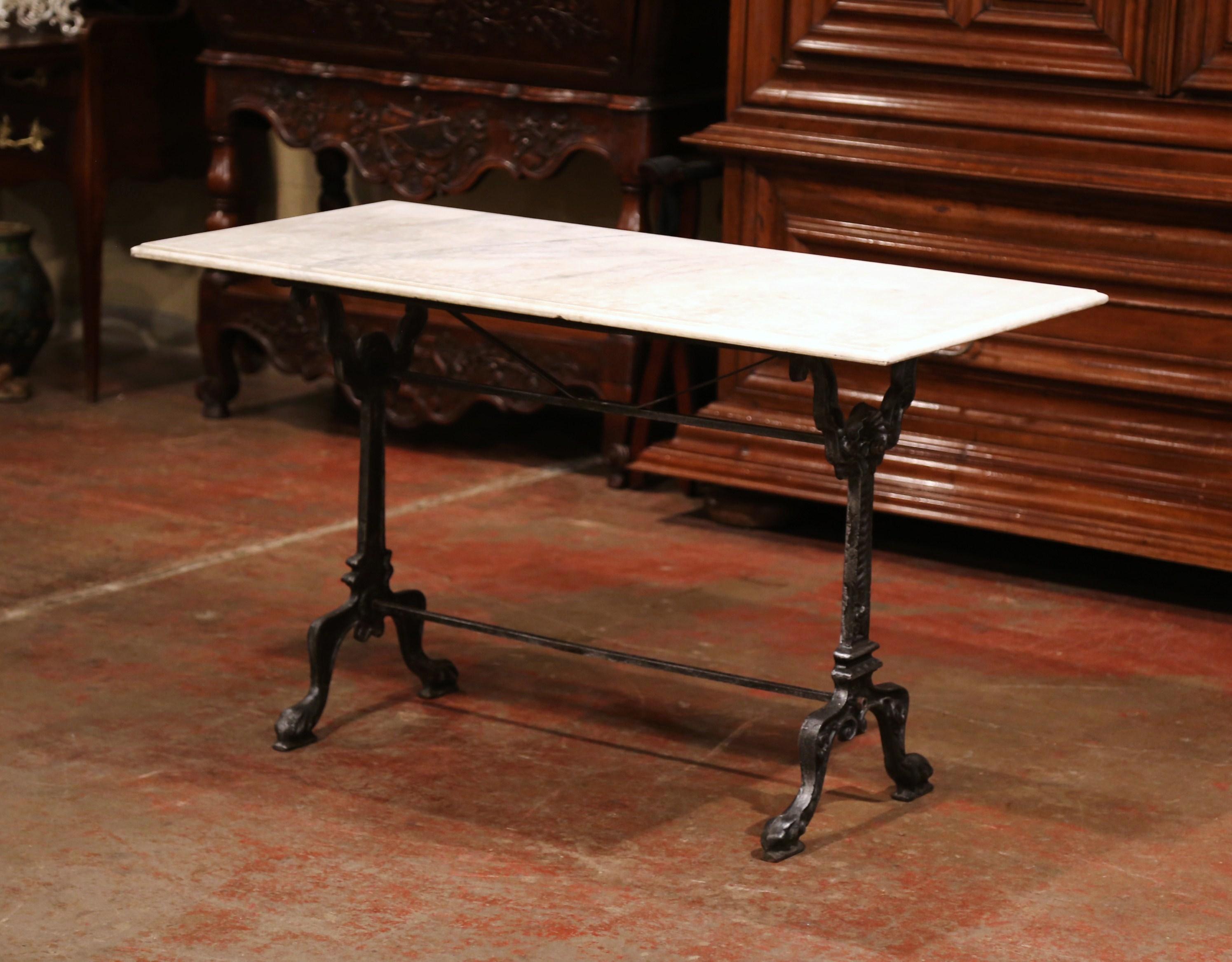 Hand-Crafted 19th Century French Black Iron Bistrot Table with Original White Marble Top