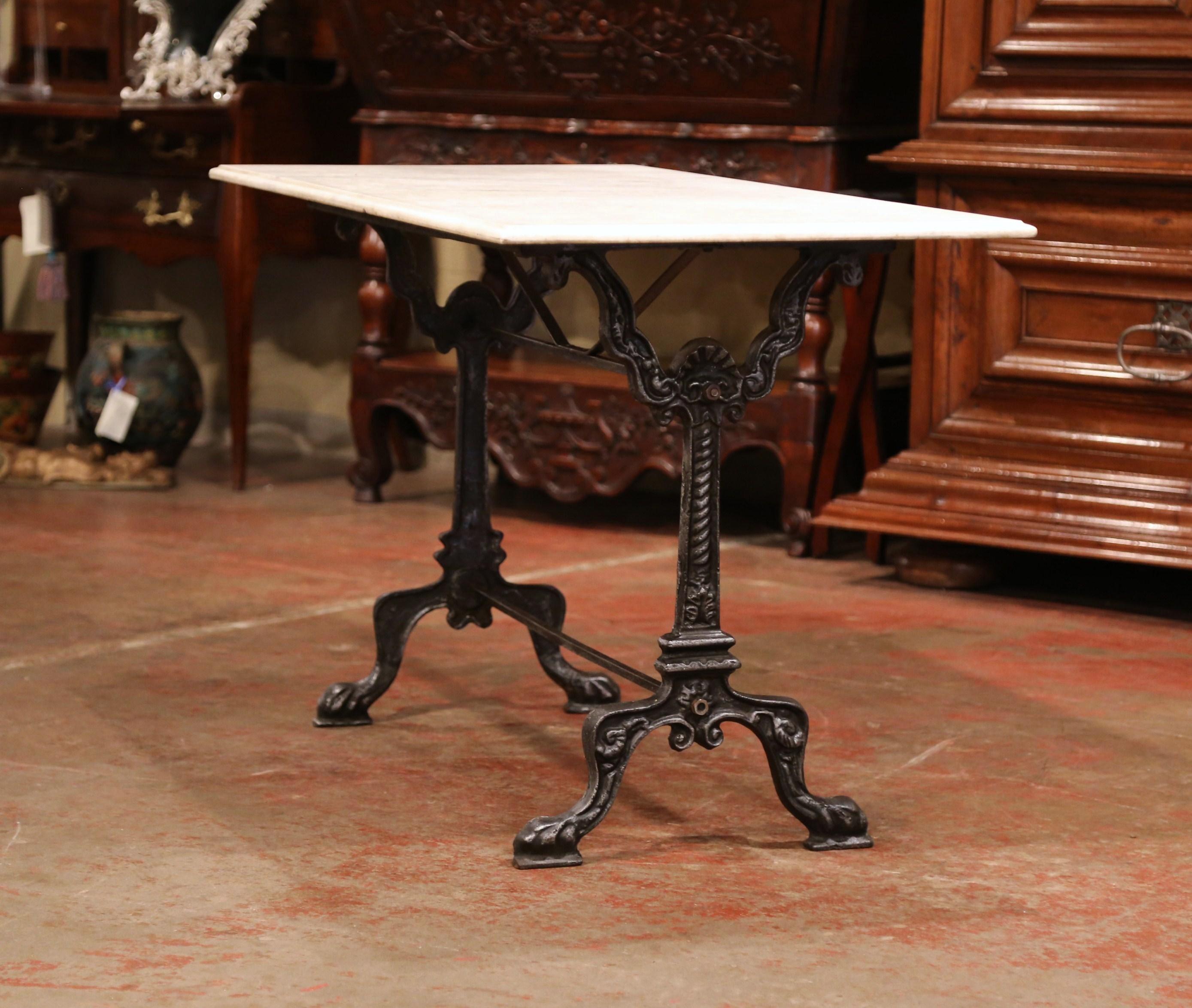19th Century French Black Iron Bistrot Table with Original White Marble Top 1