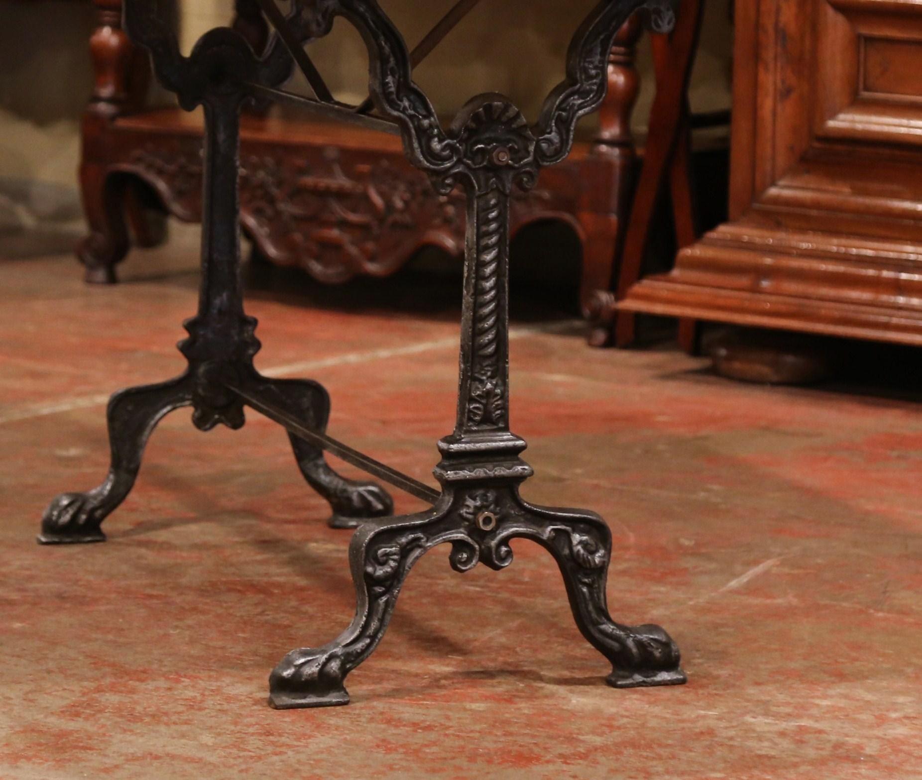 19th Century French Black Iron Bistrot Table with Original White Marble Top 2