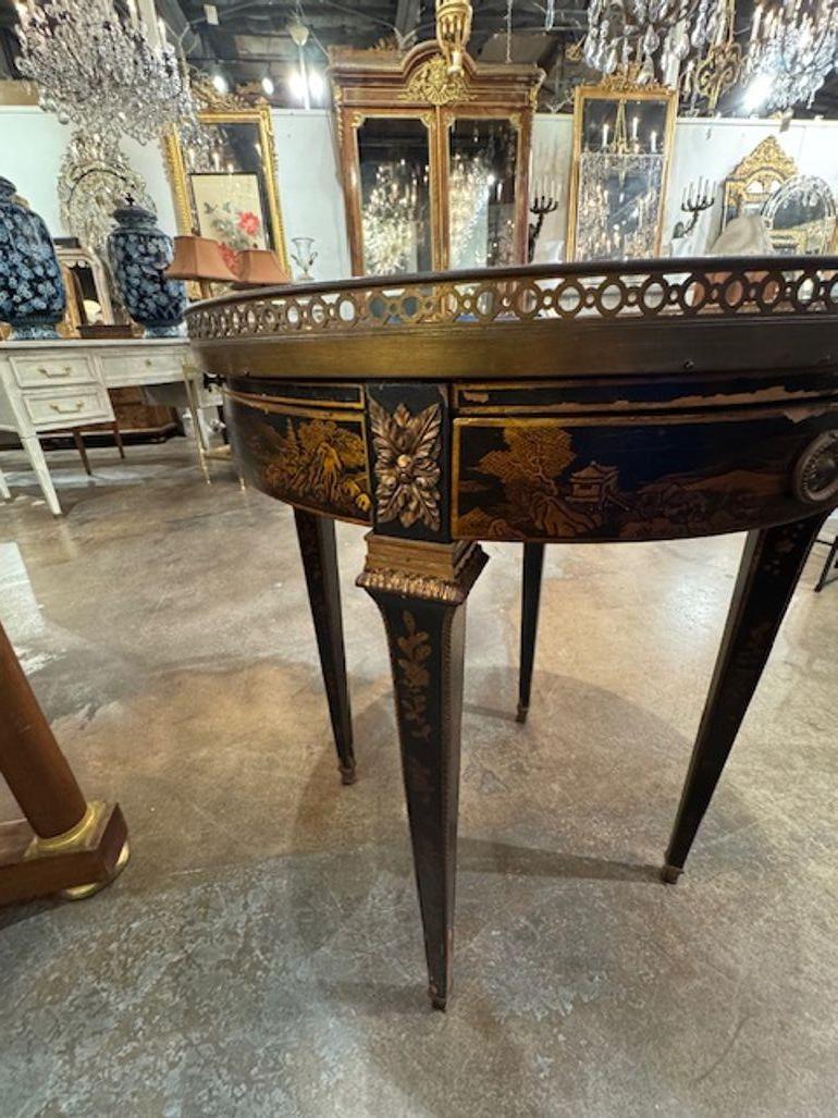19th Century French Black Lacquered Chinoiserie Bouillotte Table In Good Condition For Sale In Dallas, TX