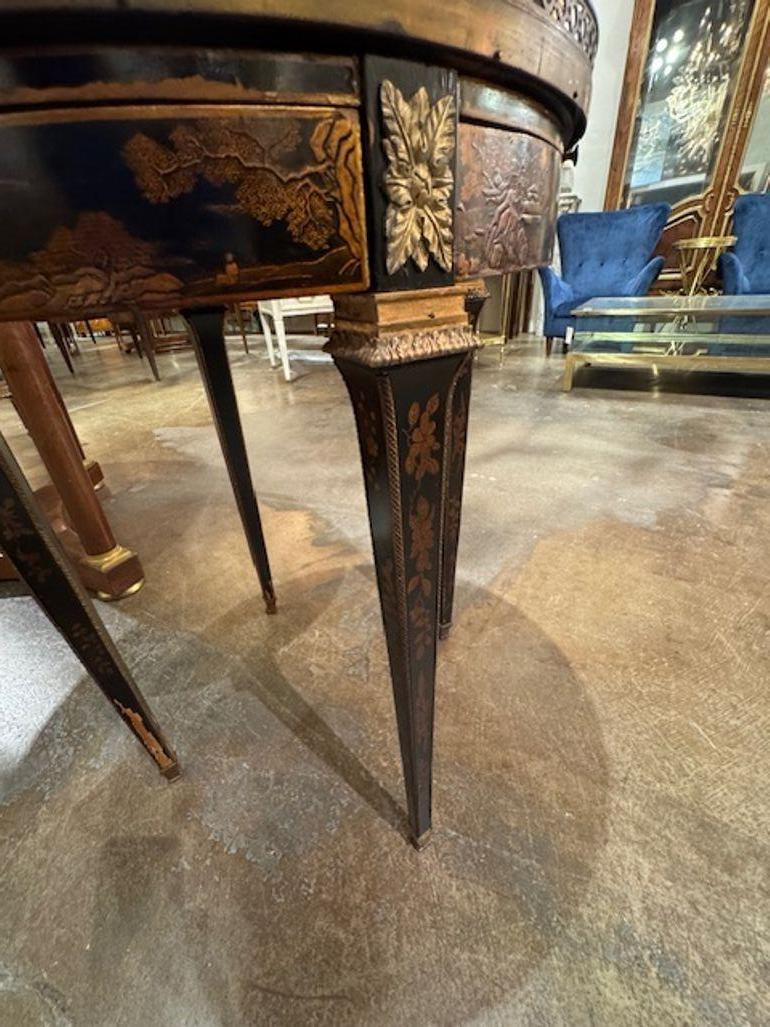 Brass 19th Century French Black Lacquered Chinoiserie Bouillotte Table For Sale