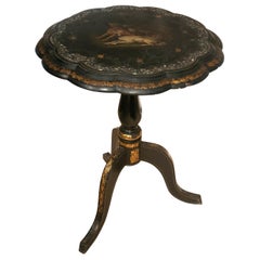 19th Century French Black Lacquered Guéridon Side Table w/ Hand Painted Dogs