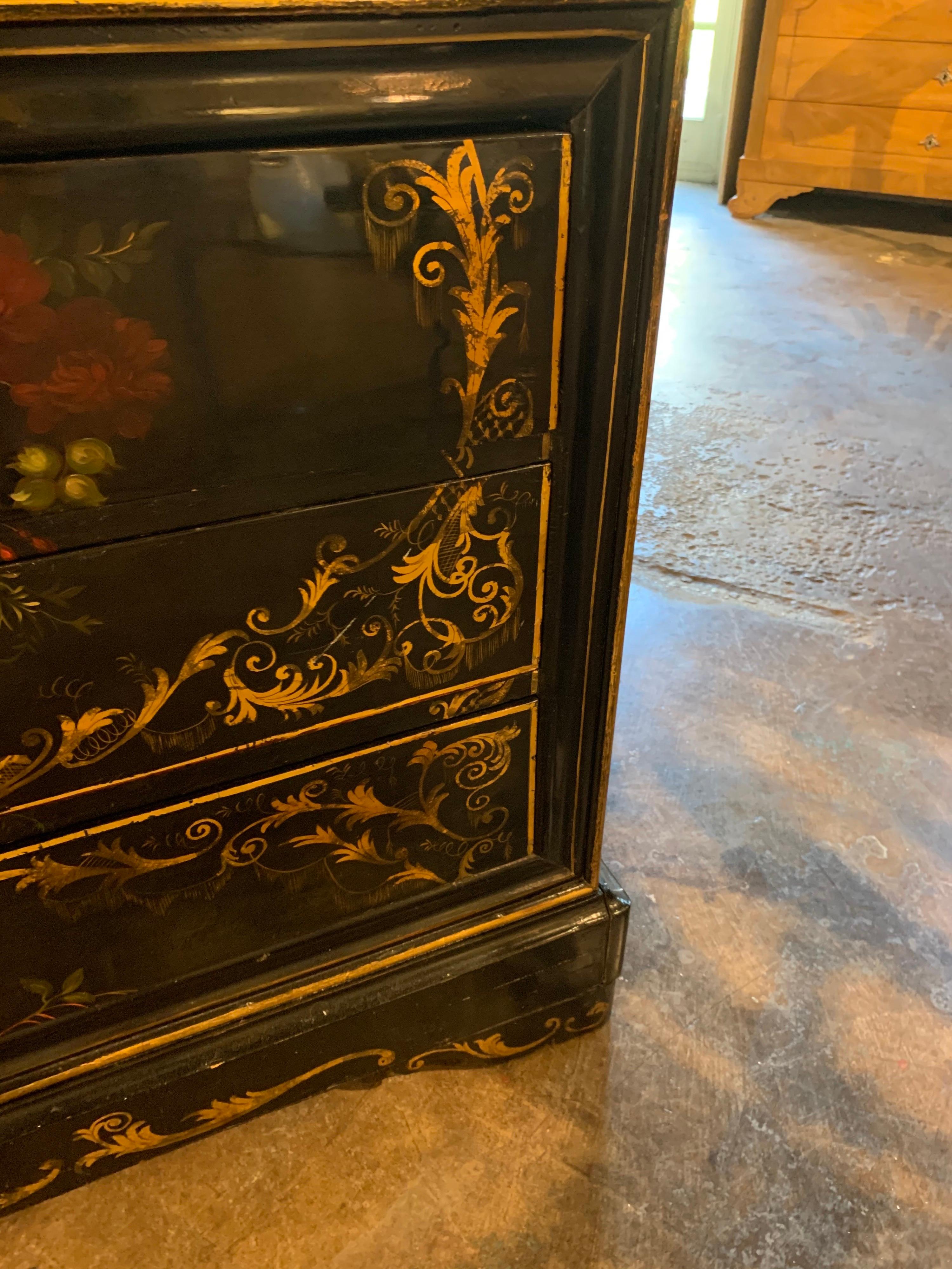 Wood 19th Century French Black Lacquered Louis Philippe Commode For Sale