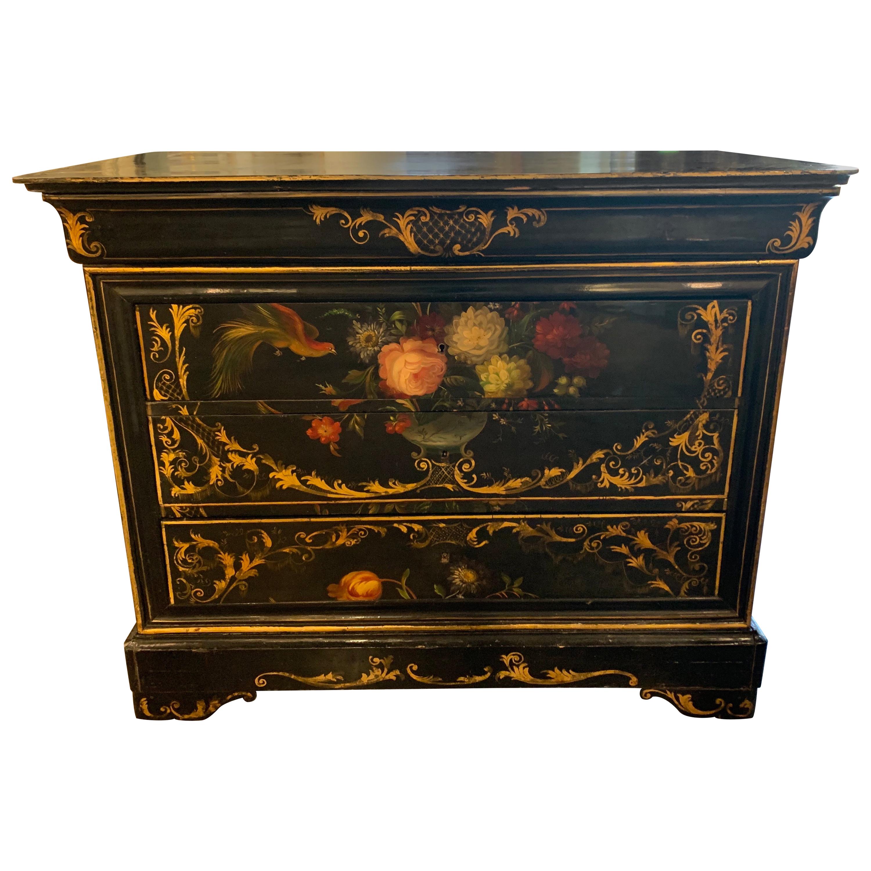 19th Century French Black Lacquered Louis Philippe Commode For Sale