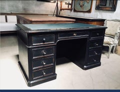 19th Century French Black Lacquered Wooden Writing Desk with Leather Top