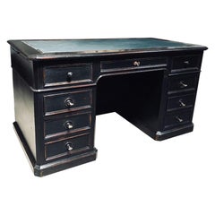 19th Century French Black Lacquered Wooden Writing Desk with Leather Top