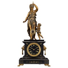 19th Century French Black Marble and Bronze Mystery Clock