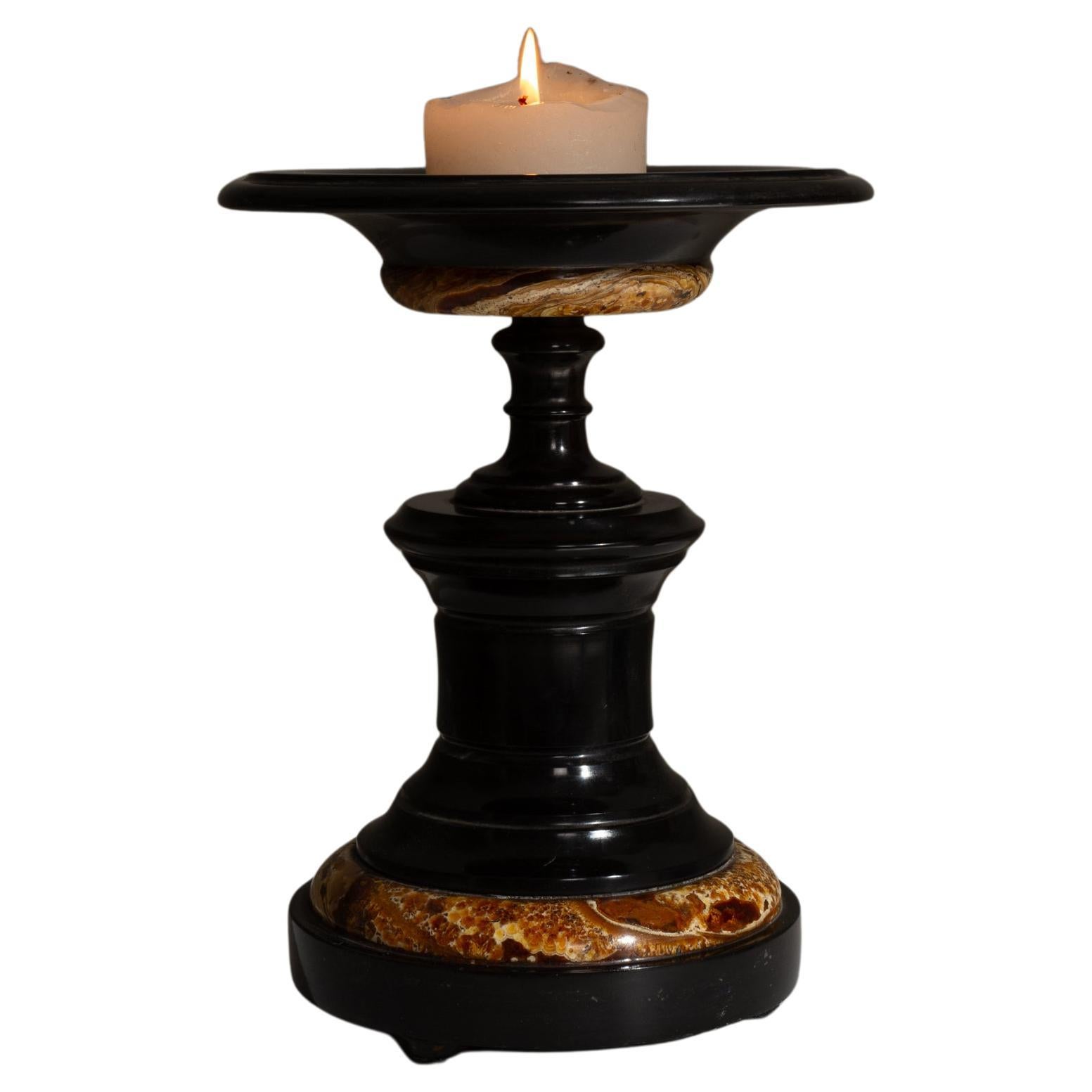 19th Century French Black Marble Tazza Candle Holder