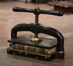 19th Century French Black Painted and Gilt Wrought Iron Book Binding Press