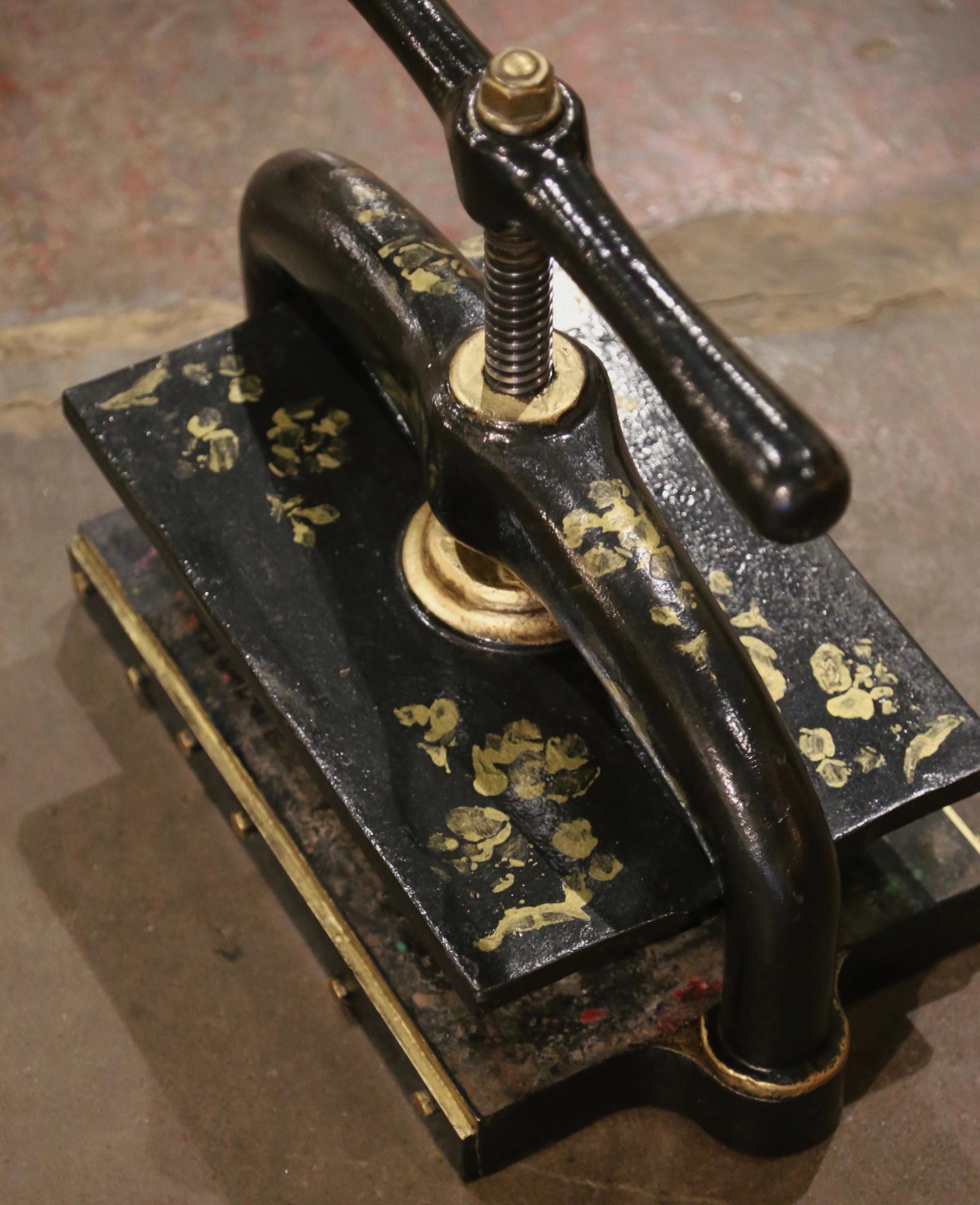 19th Century French Black Painted and Gilt Wrought Iron Book Binding Press  For Sale 1