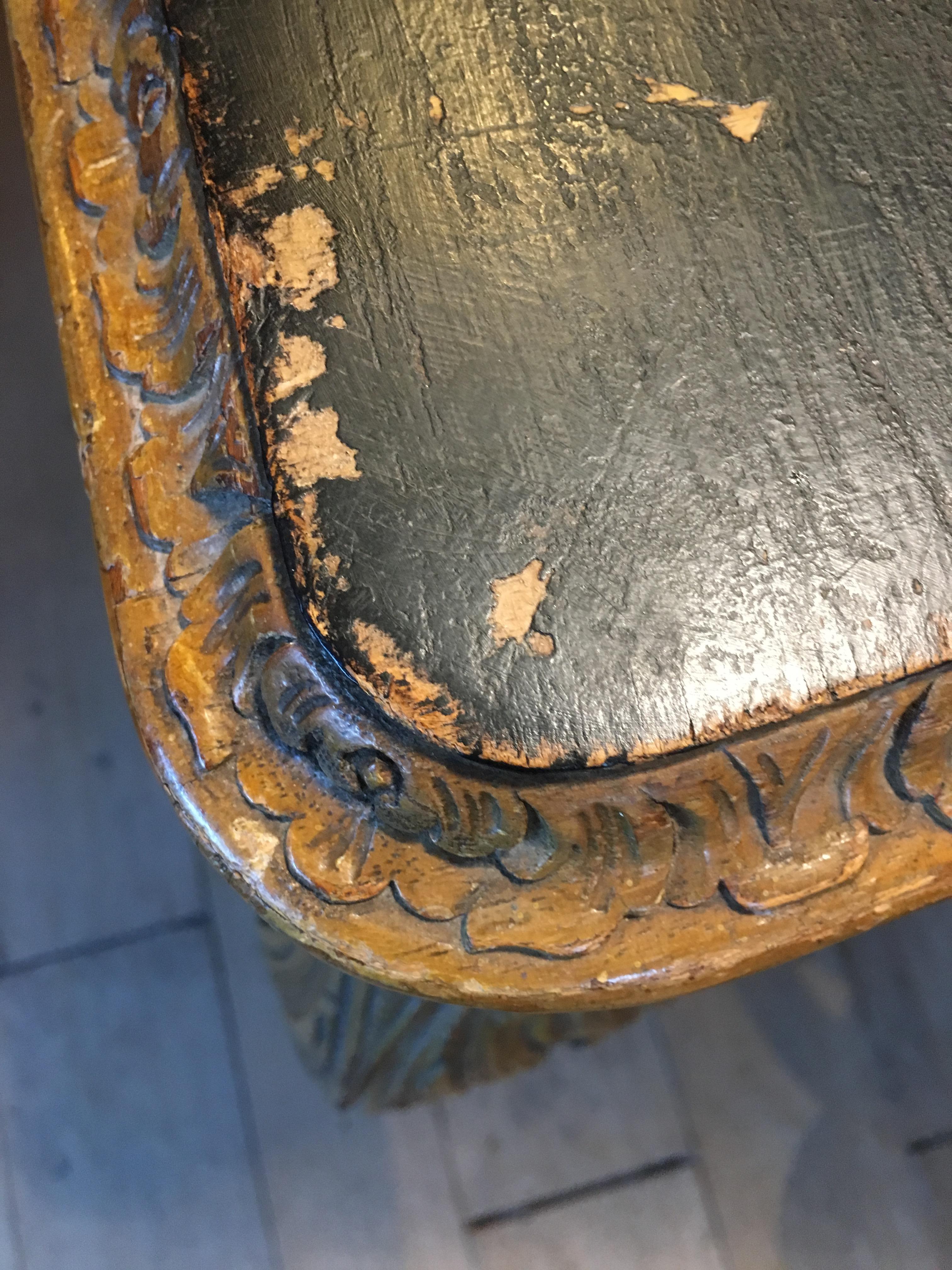 19th Century French Black Painted Dining Room Table with Six Walnut Seats, 1890s 5