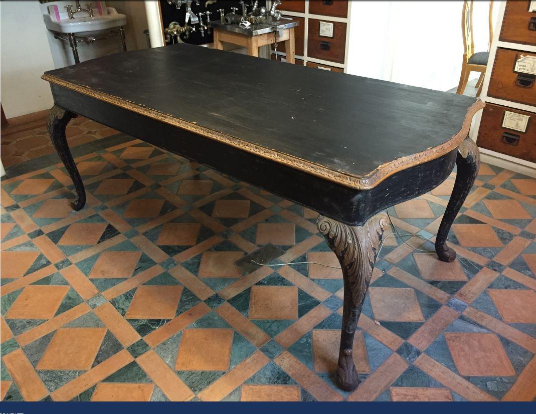Late 19th Century 19th Century French Black Painted Dining Room Table with Six Walnut Seats, 1890s