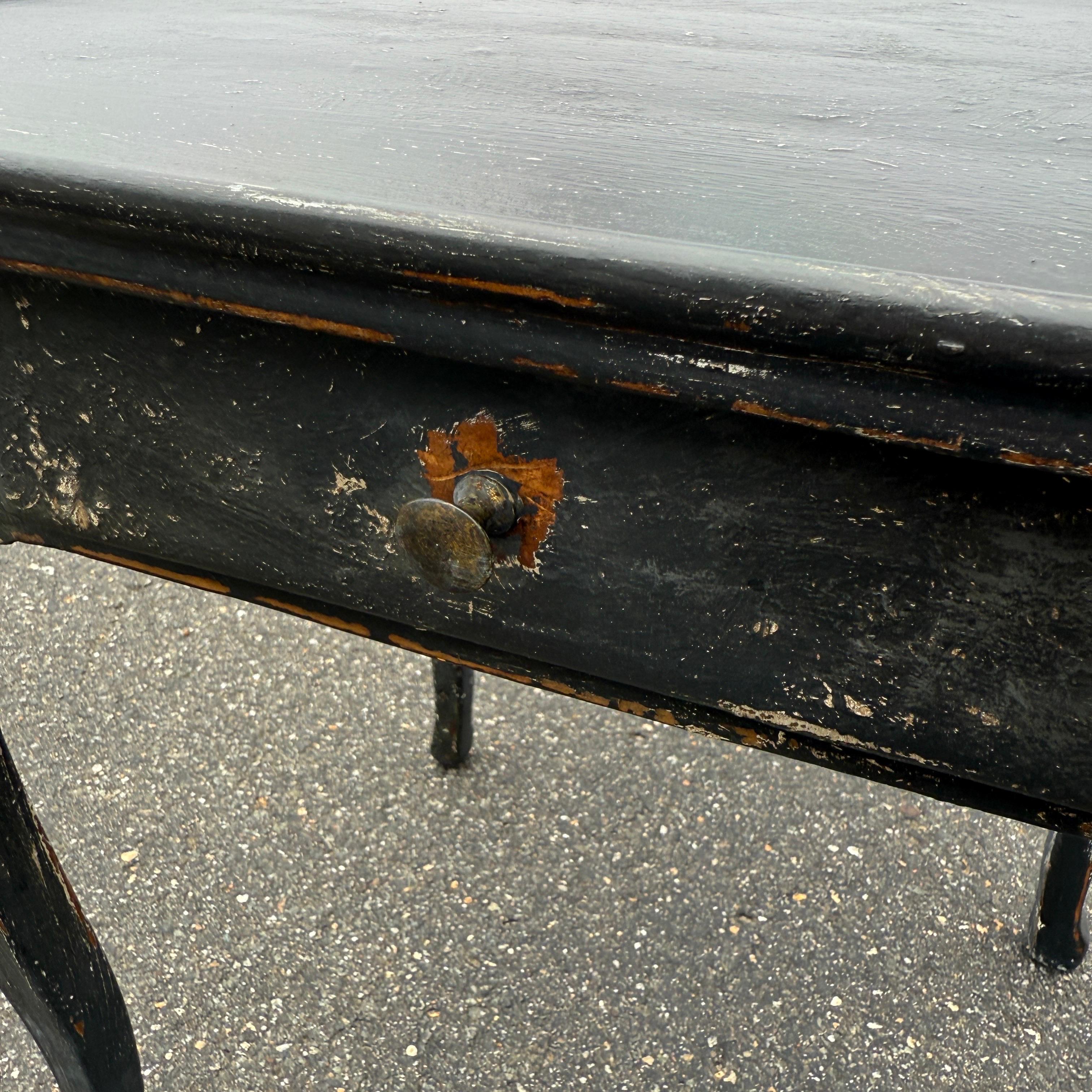 Wood 19th Century French Black Painted Rectangular Hall Side Table For Sale