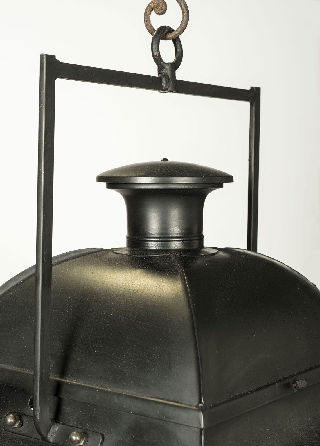 Forged 19th Century French Black Painted Tole Lantern