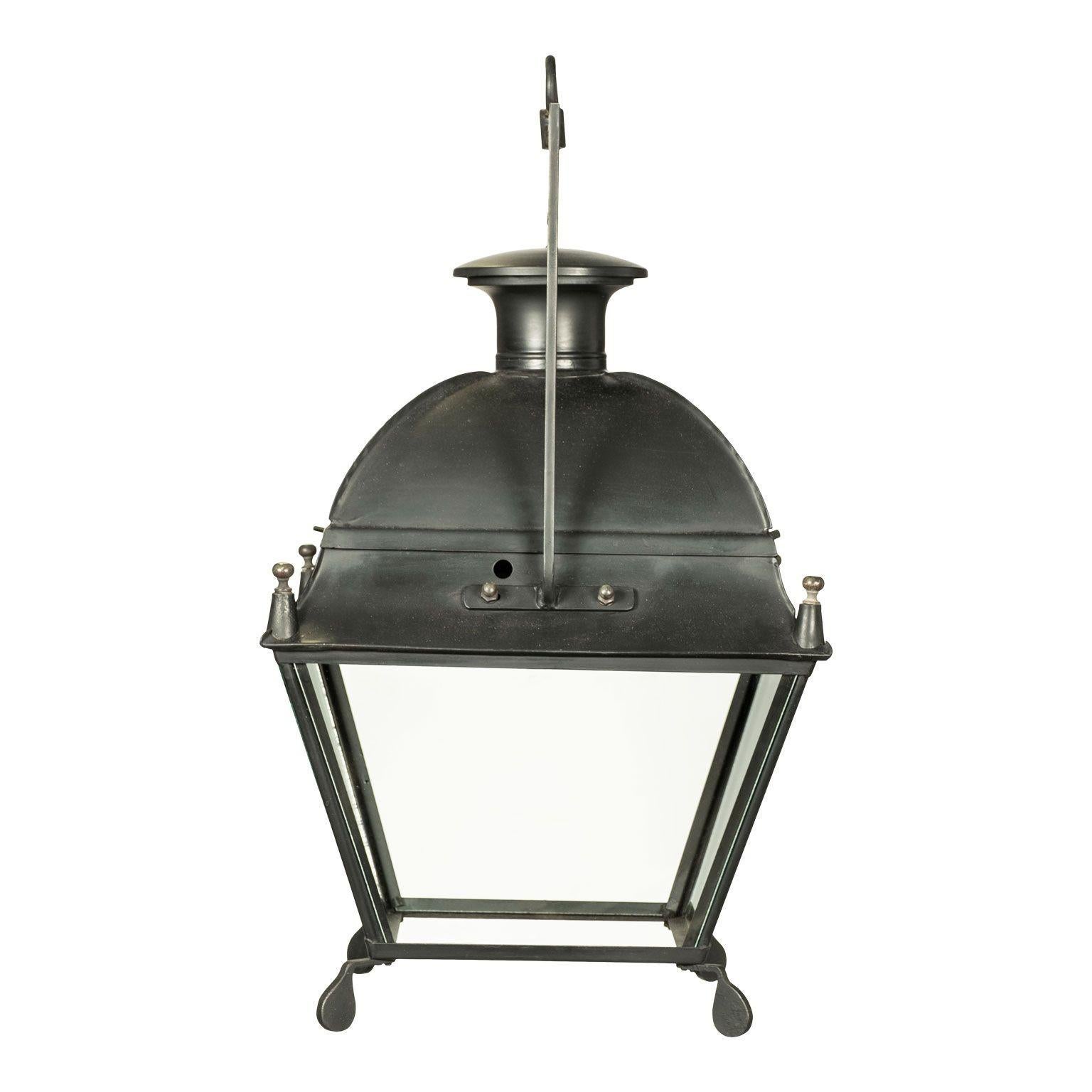 19th Century French Black Painted Tole Lantern In Good Condition In Houston, TX
