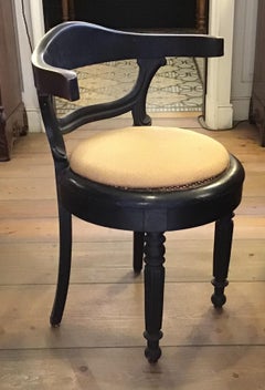 19th Century French Black Painted Wooden Armchair with Juta Seat, 1890s
