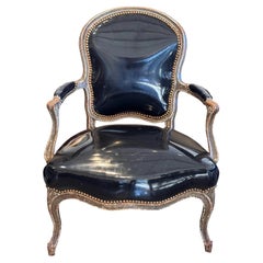 19th Century French Black Patent Leather Chair