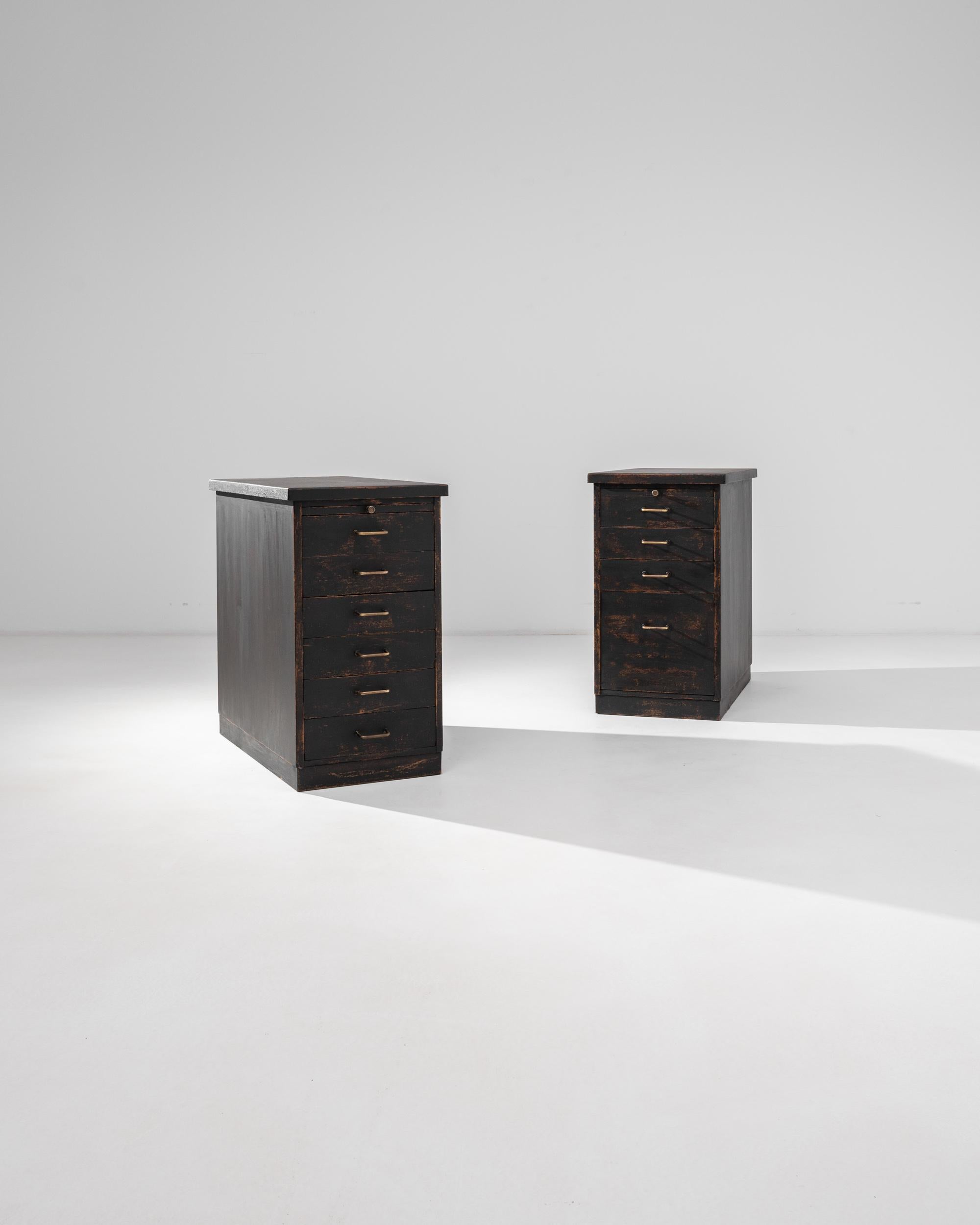 Brass 19th Century French Black Patinated Drawer Cabinets, a Pair For Sale