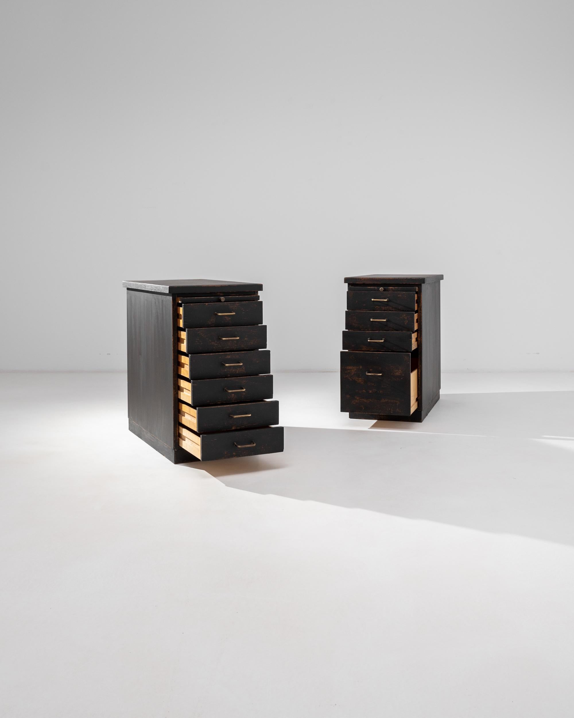 19th Century French Black Patinated Drawer Cabinets, a Pair For Sale 1