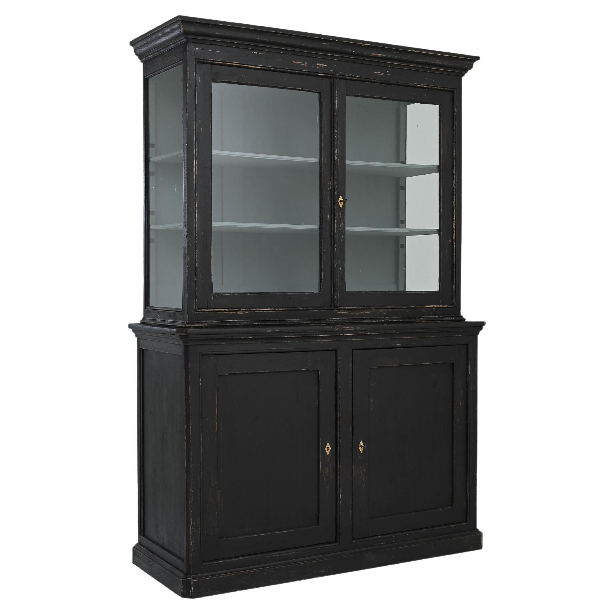 19th Century French Black Patinated Wooden Vitrine