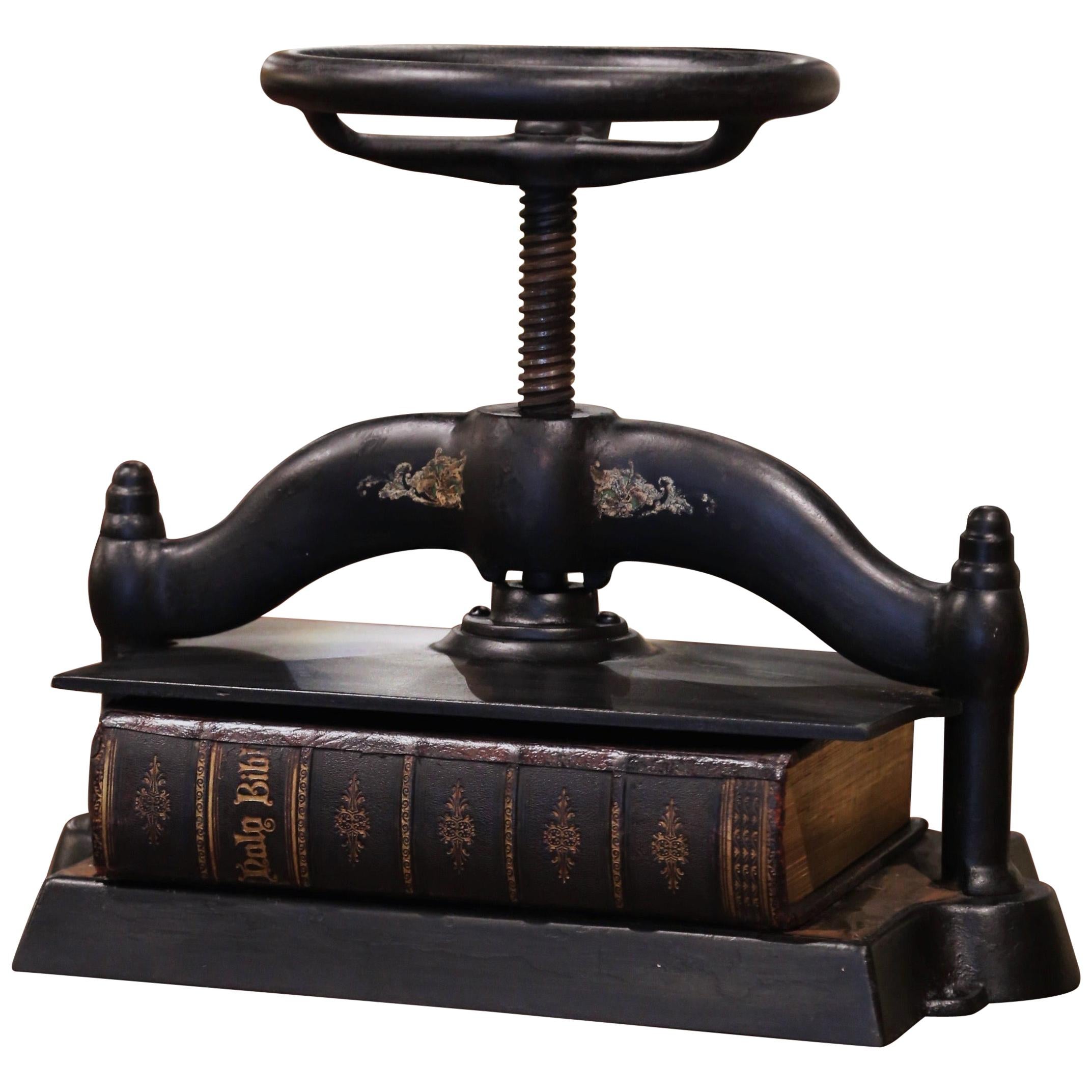 19th Century French Black Silver and Gilt Wrought Iron Book Binding Press